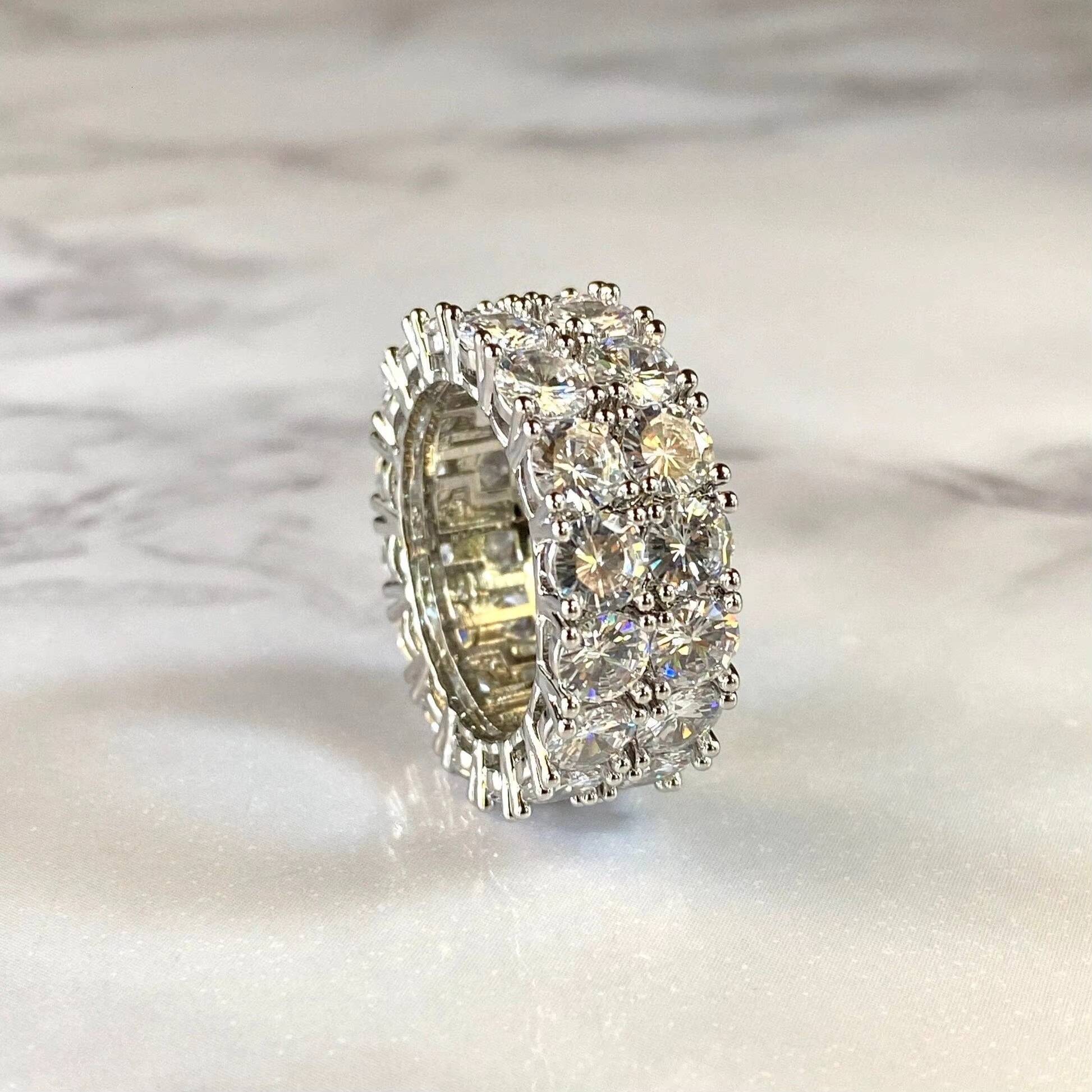 Tennis Band Iced Out Silver 5X Layered Designer Moissanite Diamond Ring Bands for Sale From Indian Supplier