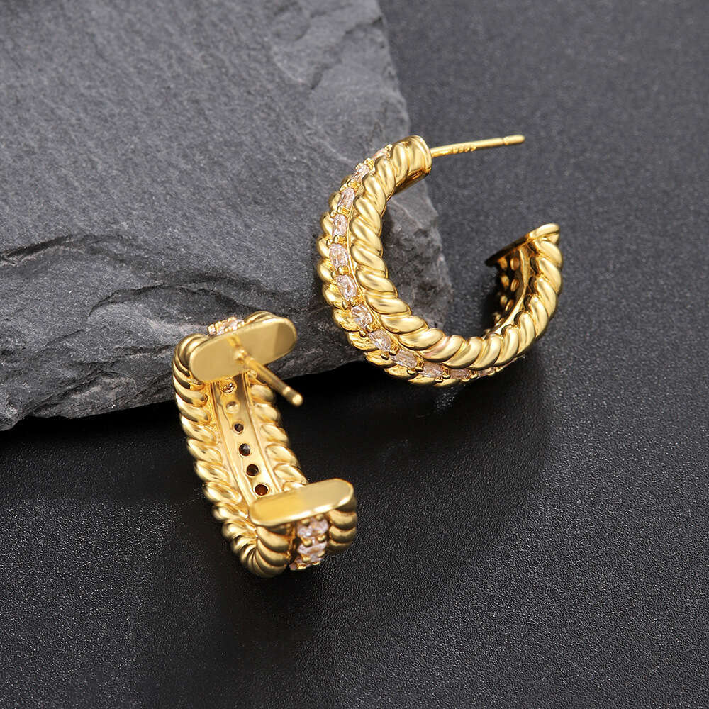 Vacuum Electroplating Gold Plated Korean Style C-shaped Hoop Twisted Steel Peptide Round casual Earrings for Women