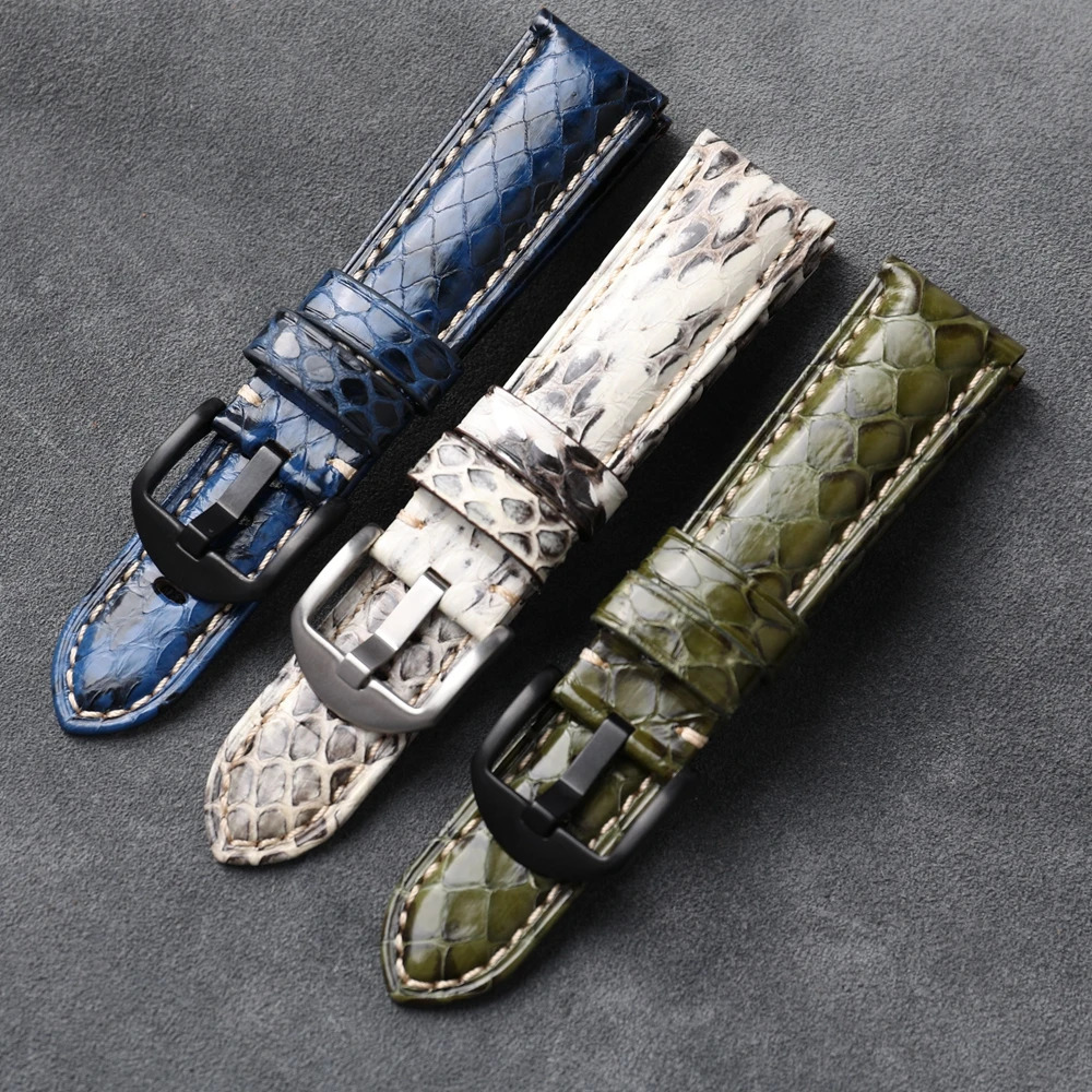 Handmade Snakeskin Bracelet 20 22 24 26MM Grey Blue Green Vintage Style Unique Leather Men Watchband For PAM Sports 250723