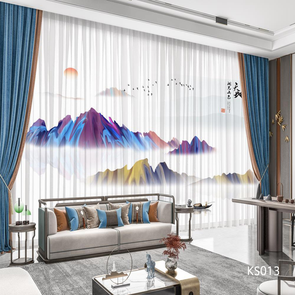 YL-36680 modern new Chinese style ink landscape painting scenery living room study high-end bedroom famous curtain Zen gauze curtain