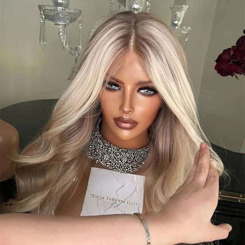 Long Wavy for Women Middle Part Body Wave Wigs Natural Looking Ombre Golden Blonde Synthetic Heat Resistant Fiber Wig