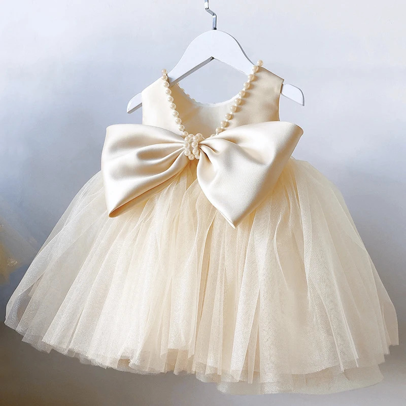 Toddler Girls 1st Birthday Clothes Backless Bow Cute Baby Baptism Gown Kids Wedding Party Elegant Princess Dress for 250715