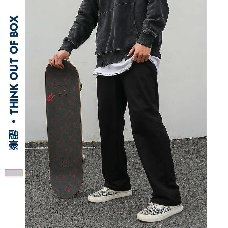 American Style Washed Vintage Sports Casual Versatile Men's Spring Autumn Long Loose Fit Plus Size Pants