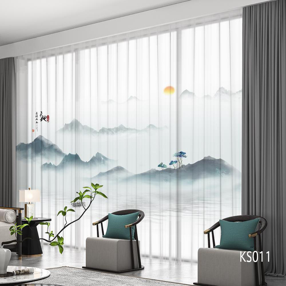 YL-36680 modern new Chinese style ink landscape painting scenery living room study high-end bedroom famous curtain Zen gauze curtain