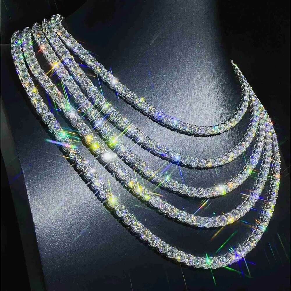 Fashion Jewelry Hip Hop Necklace Pass Diamoster 5mm Vvs Moissanite Iced Out Tennis Chain for Men Women