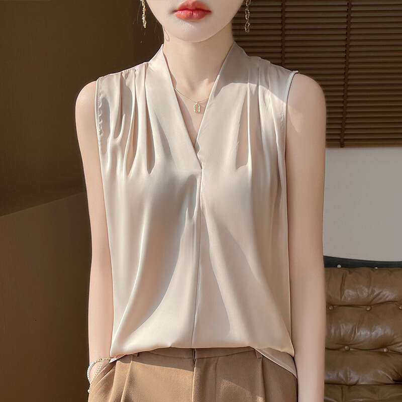 sxzy highend elegant acetate satin camisole for women vneck summer sleeveless mulberry silk shirt inner top