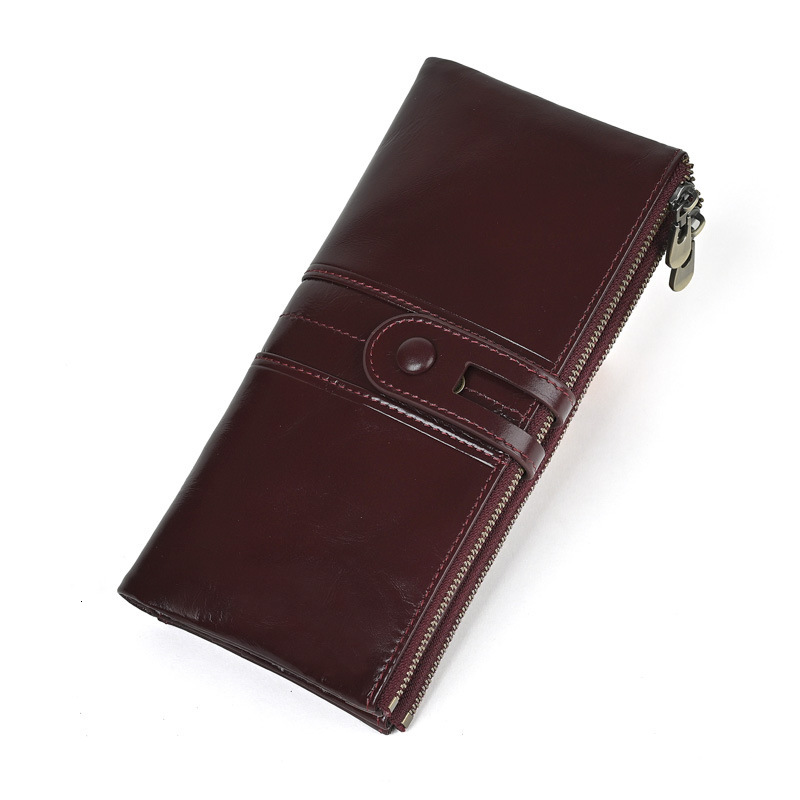 Free Shipping Designer Package Oil Wax Leather Long Wallet Cowhide Wallet Anti Magnetic Card Clip Genuine Leather Coin Wallet
