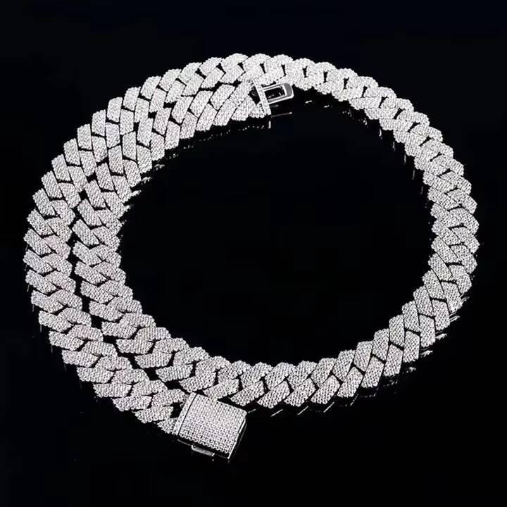 Moissanite Diamond Miami Cuban Link Chain 6~15mm White Gold Real 14k Rose Gold Necklace Bracelet 925 Silver Plated