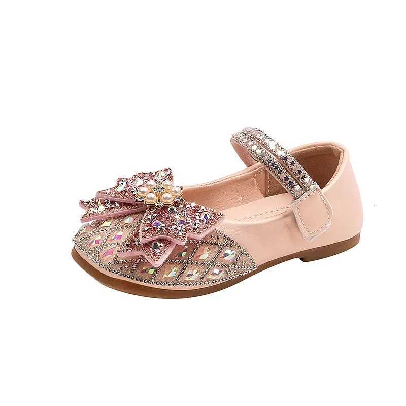 Spring Autumn Girl Princess Shoes Rhinestone Bowtie Kids Leather Shoes Fashion Casual Sequins Children Casual Wedding Flat Shoes XJ250724