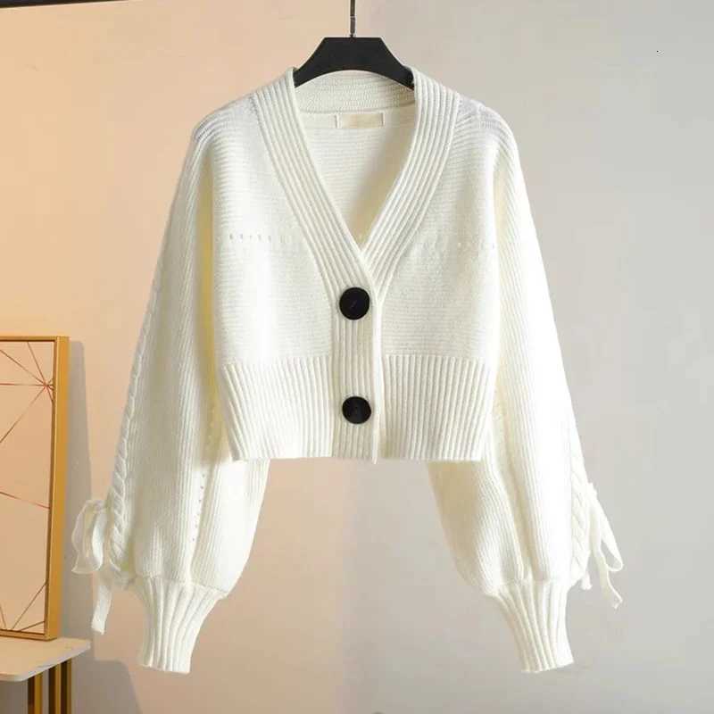 Fashion Drawstring Long Sleeve Knit Cardigans Women Autumn V Neck Cropped Sweater Cardigan Woman Korean Solid Wild Cardigan Lady X250724
