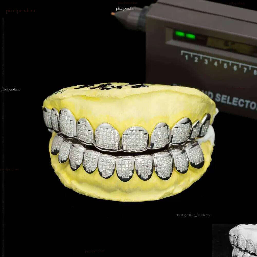 Sparkle Custom Made Hip Hopiced Out Sterling Sier Grills Gold Jewelry Zigzag Setting Vvs Moissanite Teeth Mouth Grillz