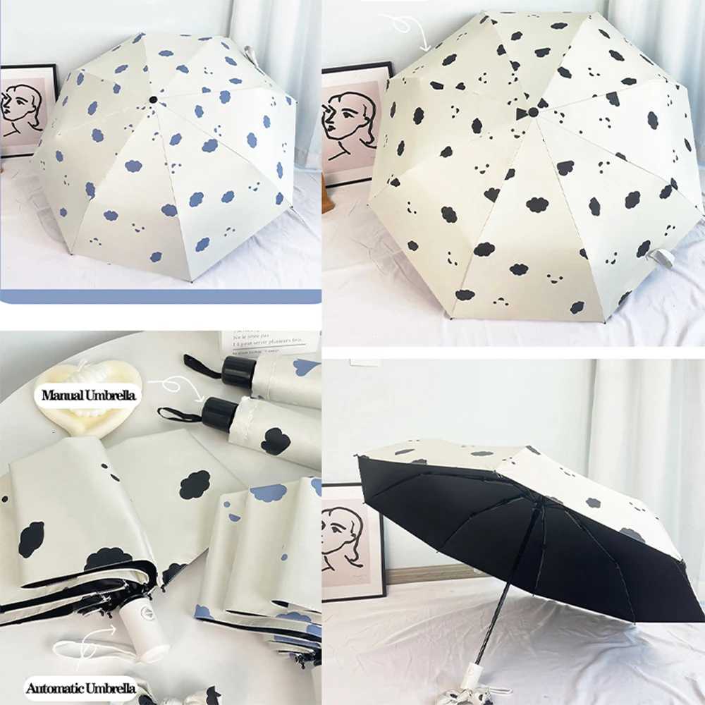 UV Umbrella Sky Cloud Pattern Folding Umbrella Wind Resistant Insulated Sunshade Umbrella Portable and Foldable for Travel R250724