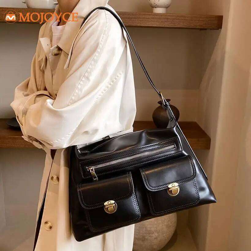 High Quality Ladies Crossbody Women Leather Solid Underarm Bags Winter Vintage Large Shoulder Multi Pocket Messenger Bag