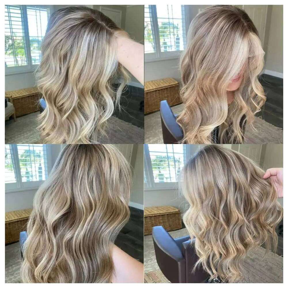Ombre Ash Blonde Platinum Sier Bob With Highlight Hairline Short Wavy Lace Front Wigs For Woman Dark Roots Synthetic Wig