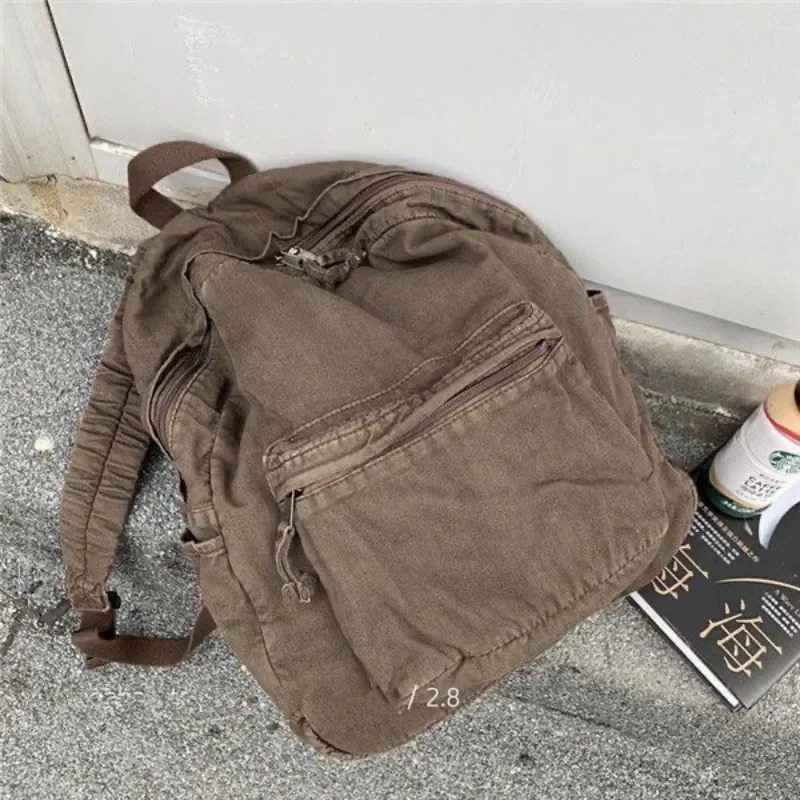 Vintage Backpack for Women Canvas Women Rucksack Zipper Casual Medium-Capacity Preppy Style Female Bag 250723