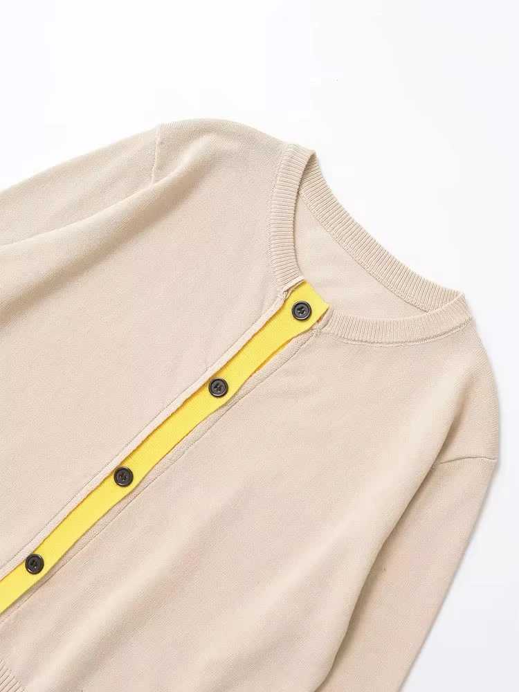 TRZA Womens Patchwork Cropped Knit Cardigan Sweater O-Neck Long Sleeve Fashion Outerwear Chic Top X250724