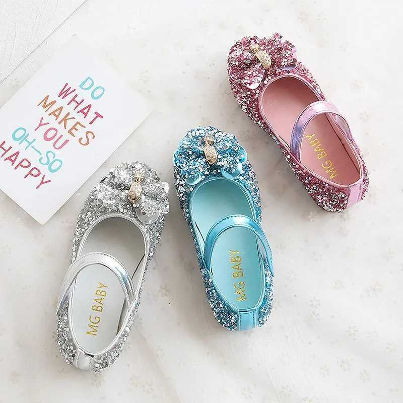 Children Leather Shoes For Girls Toddlers Big Kids Dress Shoes For Weddings Par Glitter Sequined Fabric With Bow-knot Mary Jane XJ250724