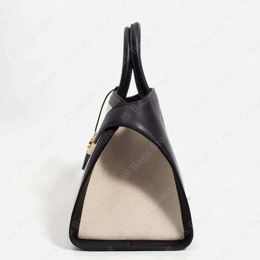 Spacious Brown Leather With White Canvas Satchel Handbag Women Shoulder Bags Crossbody Tote Ladies Messenger Bag Briefcase