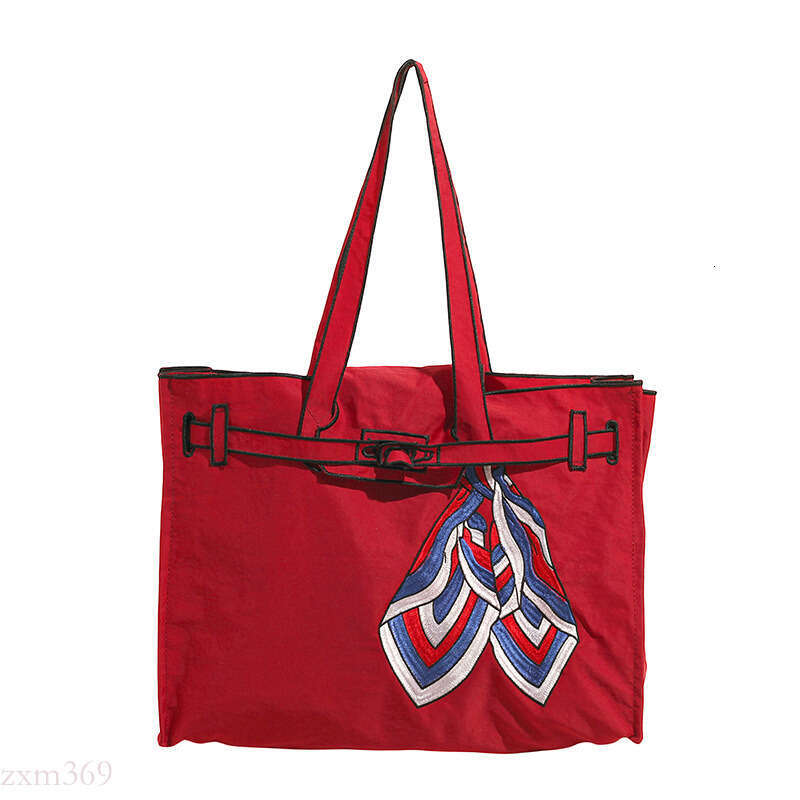 New Embroidered Eco-friendly Tote with Bow Lightweight Shopping Commuter Handbag Women's Shoulder Bag