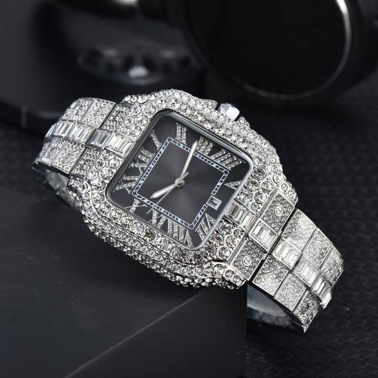 Moissanite Watch High-quality iced out watch casual steel belt for men fully drilled with 3 stitches Mens Watch
