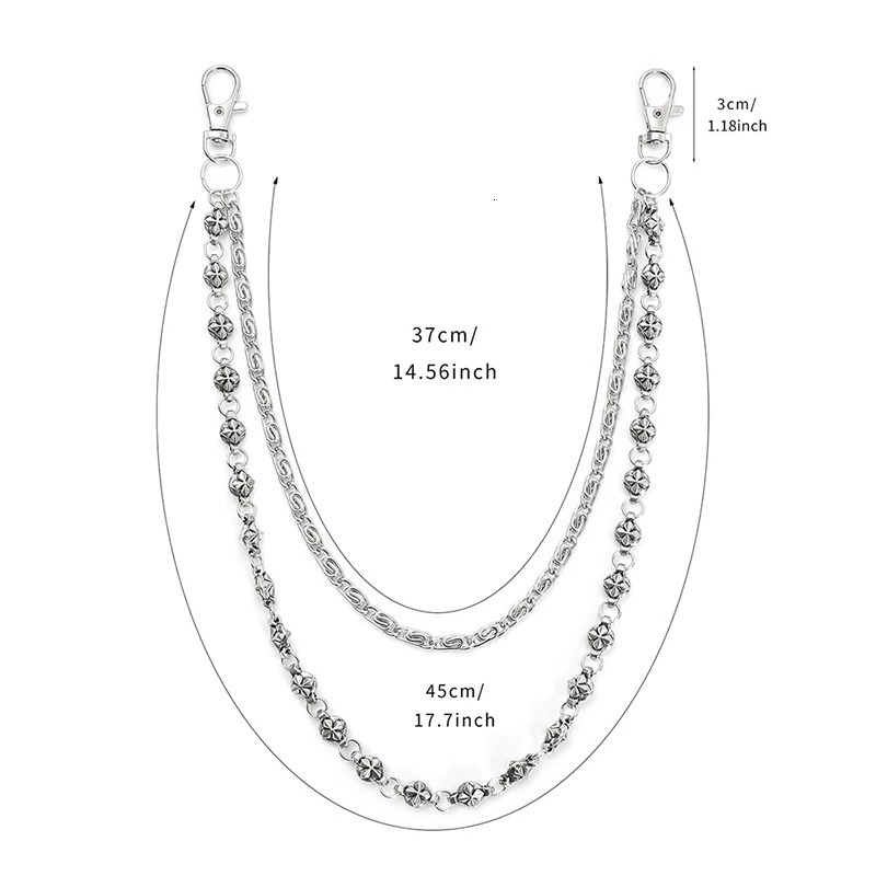 Hip Hop Jeans Chain - Double-Layer Metal Waist Chain with Alloy Cross n Unisex Accessory 250722