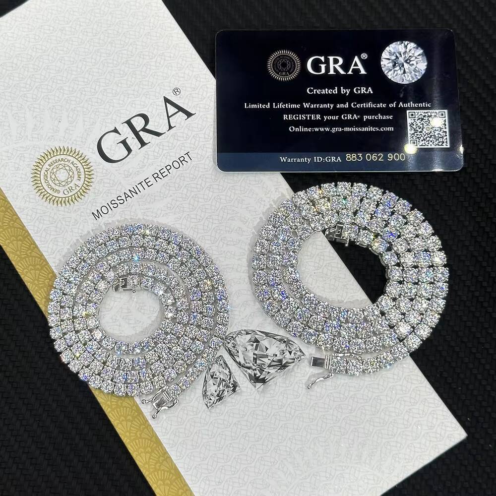 925 Sterling Sliver Moissanite Chain Necklace Hip Hop Iced Out 2mm 3mm 4mm Vvs Moissanite Diamond Tennis Chain for Men Women