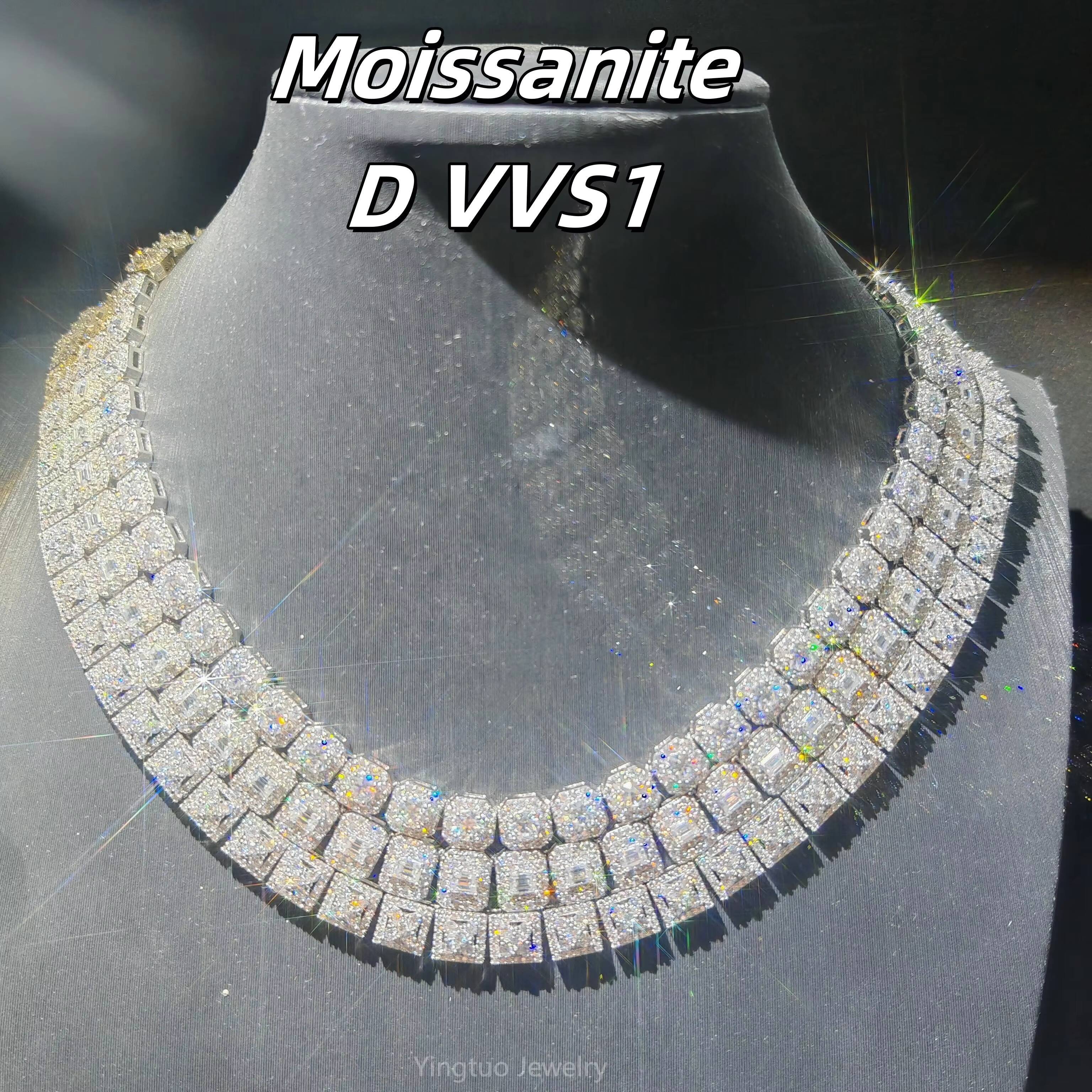 Yingtuo Jewelry Hip Hop Iced Out Fine Jewelry S925 Silver Vvs Moissanite Tennis Chain Necklace Bracelet