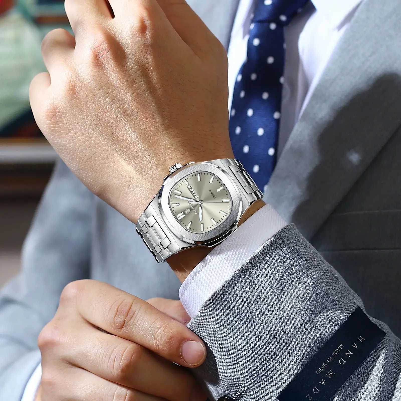 POEDAGAR Luxury Business Men Watch Stainless Steel Waterproof Luminous Mens Watches Date Week Fashion Quartz Man Wristwatch with Box W250724
