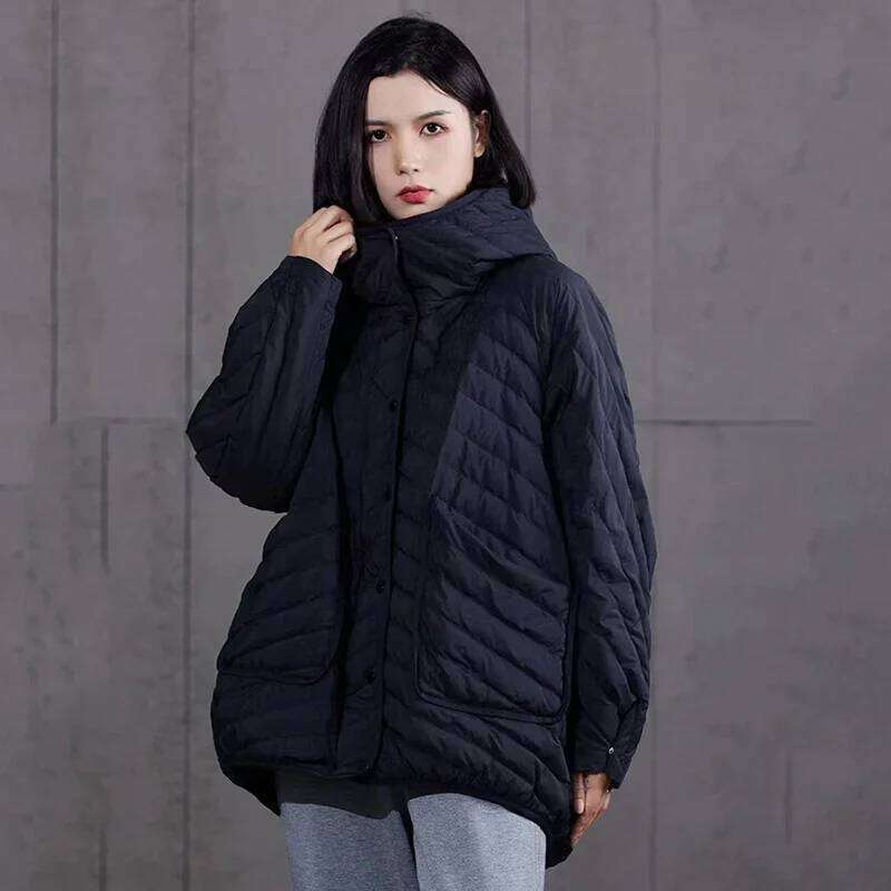 Schinteon Women 90% White Duck Down Jacket Over Size Loose Casual Autumn Winter Outwear Big Pocket Coat Hood 2024 New