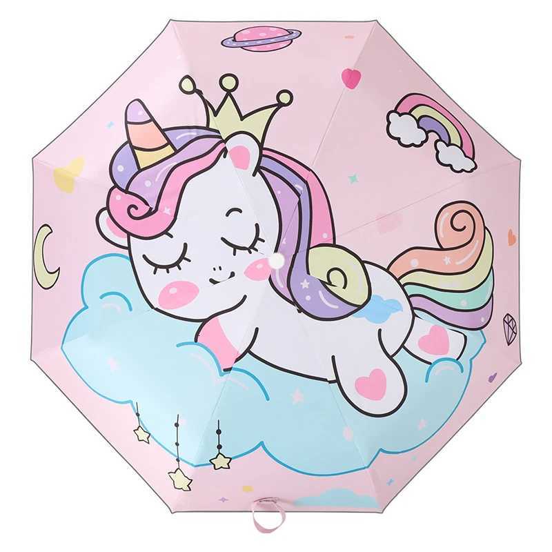 Automatic Umbrella Pink Unicorn Princess Crown Umbrella Windproof Folding Umbrellas Reflective Stripe Design Umbrella No Rebound R250724