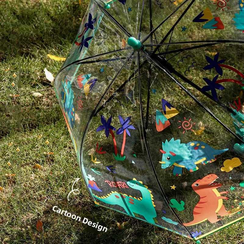Transparent Childrens Umbrella Cartoon Fire Tru Dinosaur Long Handle Baby Nursery Princ Umbrella for Boys and Girls R250724