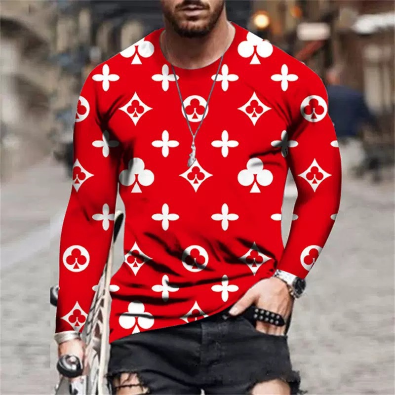 Trendy Mens Big Tall Long Sleeve Crew Neck T Shirt with Fashionable Printed Design for Urban Stylish Look