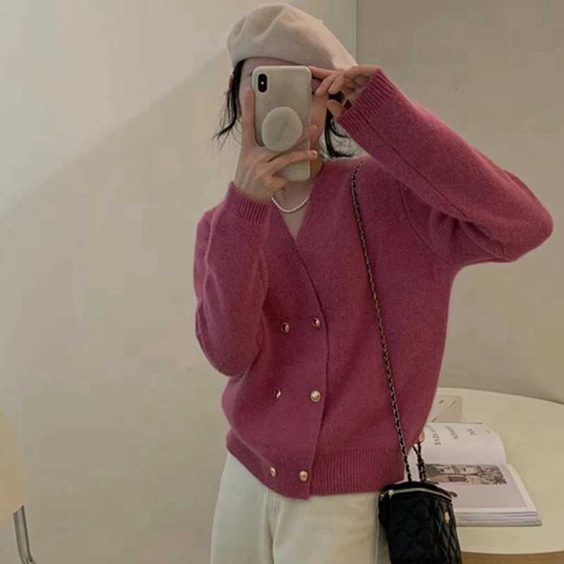 2025 Korean Double Breasted Knitted Cardigans for Women Fashion V Neck Cardigan for Women Autumn Winter Long Sleeve Sweater Coats for Women X250724