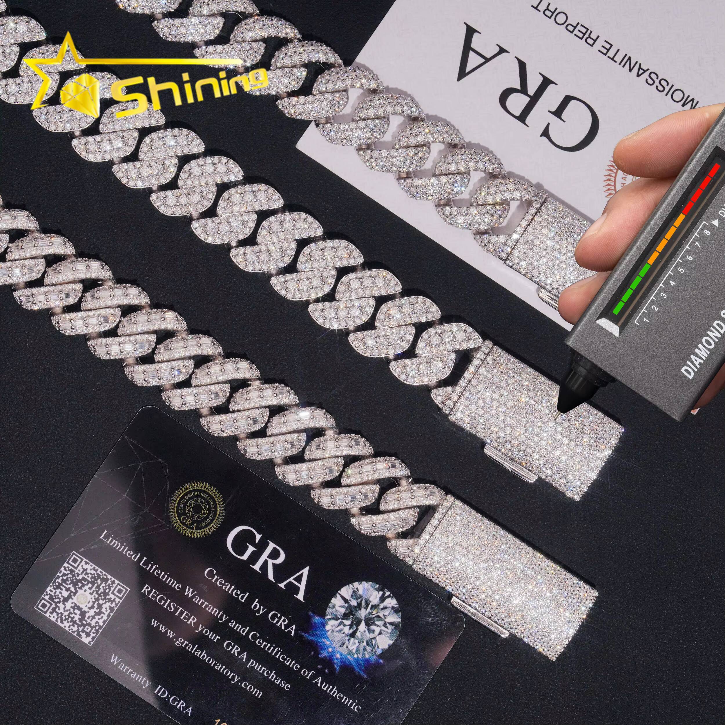 Hip Hop Jewelry 18mm Big Chain 925 Sterling Silver Gold Plated GRA Certificate Iced Out Necklace Moissanite Cuban Link Chain