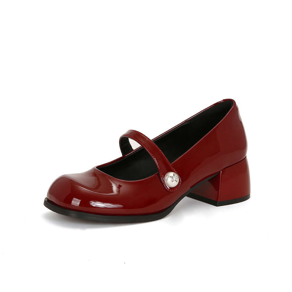Designer 2025 Spring New Mary Jane Hong Kong High Heels Chunky Heel French Style Single Shoes for Women
