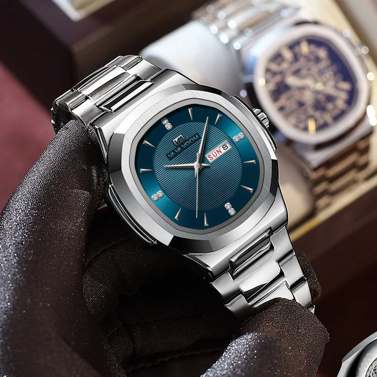 VA VOOM Brand Men Rhinestone Watches Gold Luxury Stainless Steel 3Bar Waterproof Quartz Movement 41mm Business Watch for Men W250724