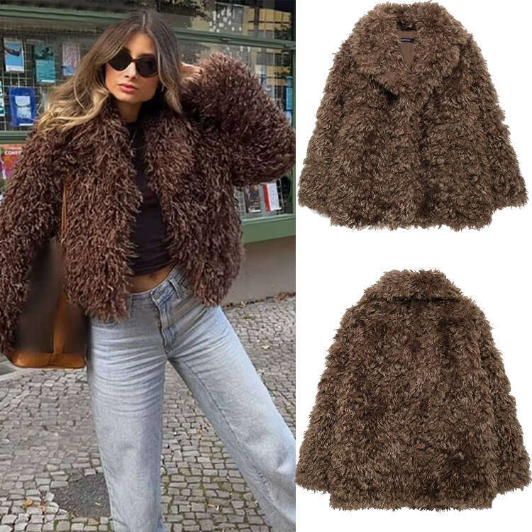 TRAFZA SHEIN Autumn Faux Fur Mid-Length Coat Women's Clothing B5
