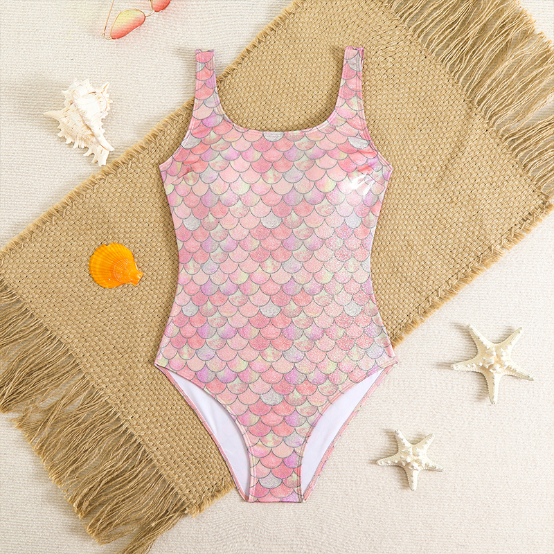 Stylish Fish Scale Swimsuit Women - Slim Fit One-Piece Triangle Bathing Suit, Sleeveless Open Back Scoop Neck Swimwear for Beach Vacation