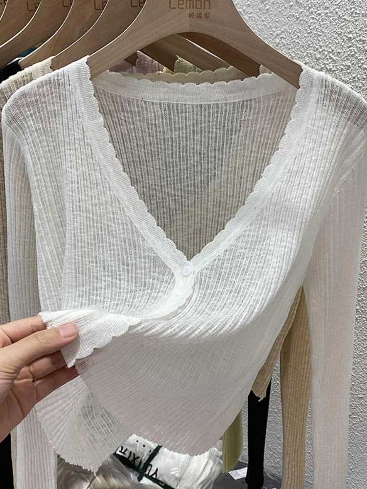 Summer Short Ice Silk Knitted Sun Protection Cardigan Womens Thin Suspender Skirt Layered Gauze Jacket Air-conditioned Cover Up X250724