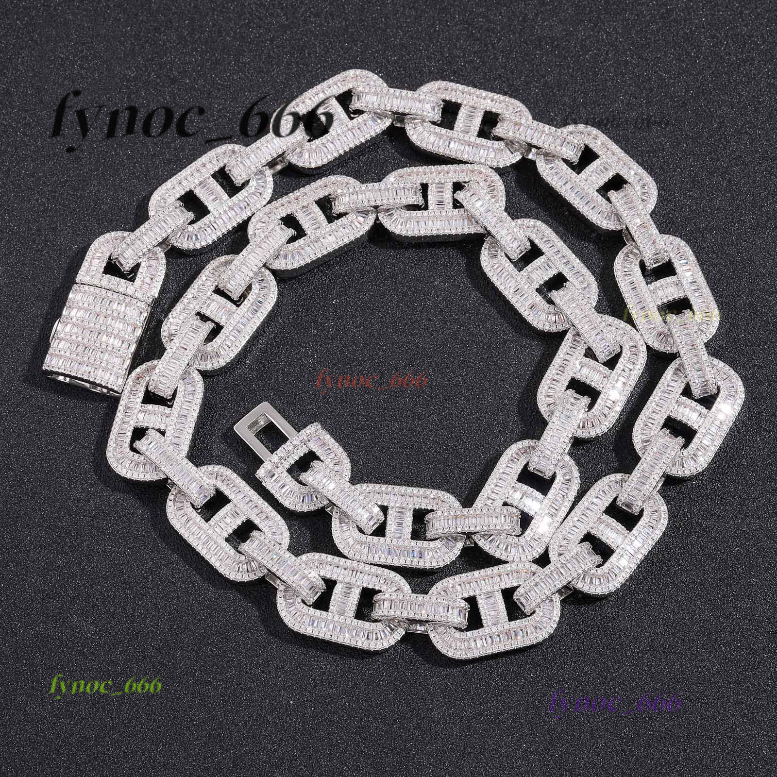 15mm Moissanite Cuban Link Chain 14K White Gold Three Tone VVS Best High-Polished Silver Icedout Chain for Pearl Necklaces