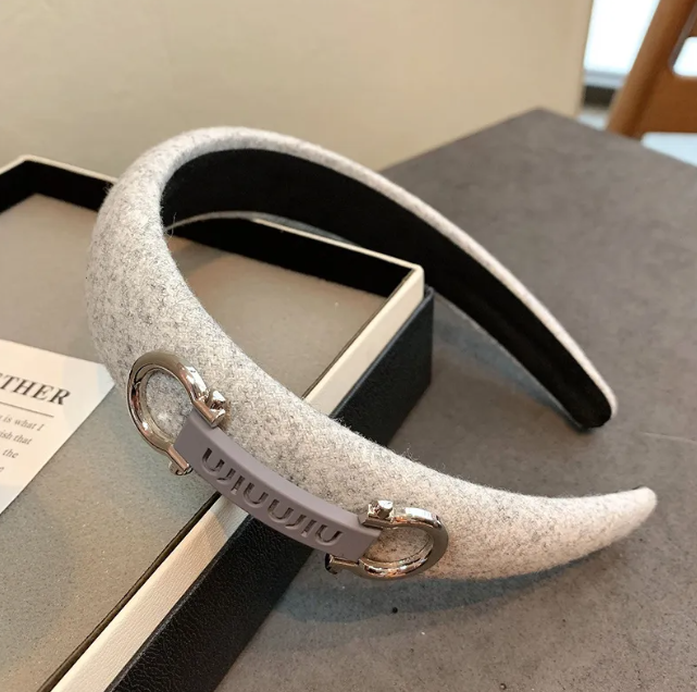 Women Simple Versatile Wool Fabric Headband Korean Style Elegant Horse Hoof Buckle Clip Wide Edge Hair Accessory