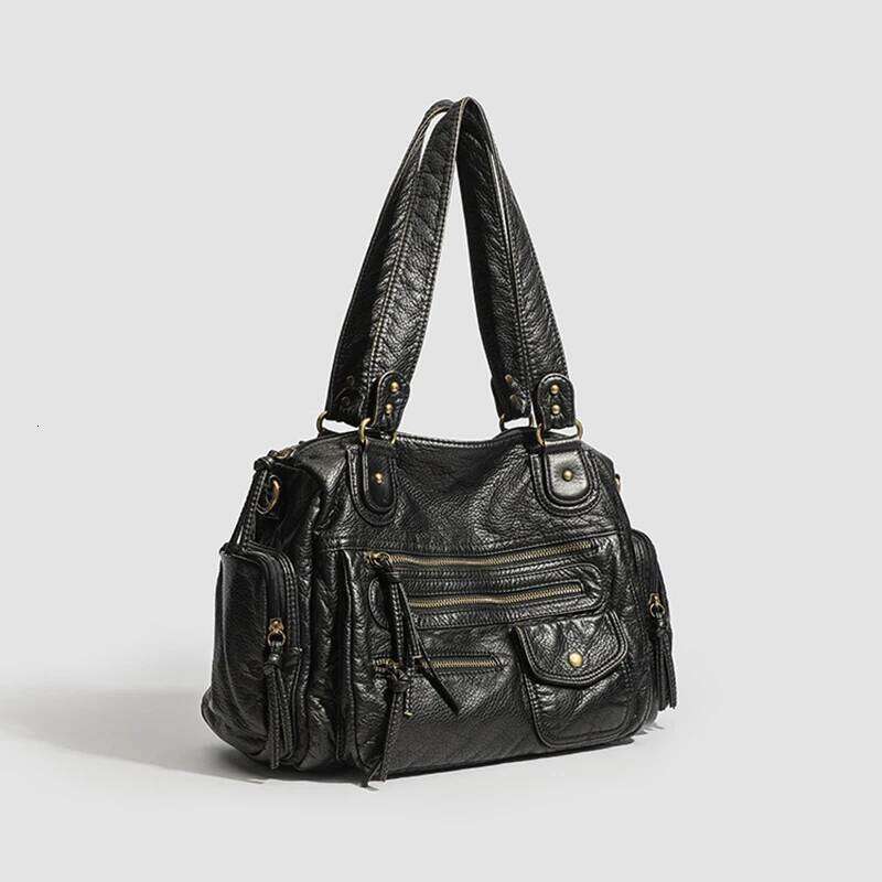 HAEX Women's Punk Biker Tote Bag Large Capacity PU Leather Crossbody Purse With Multi Pockets For Work Commute Moto Style