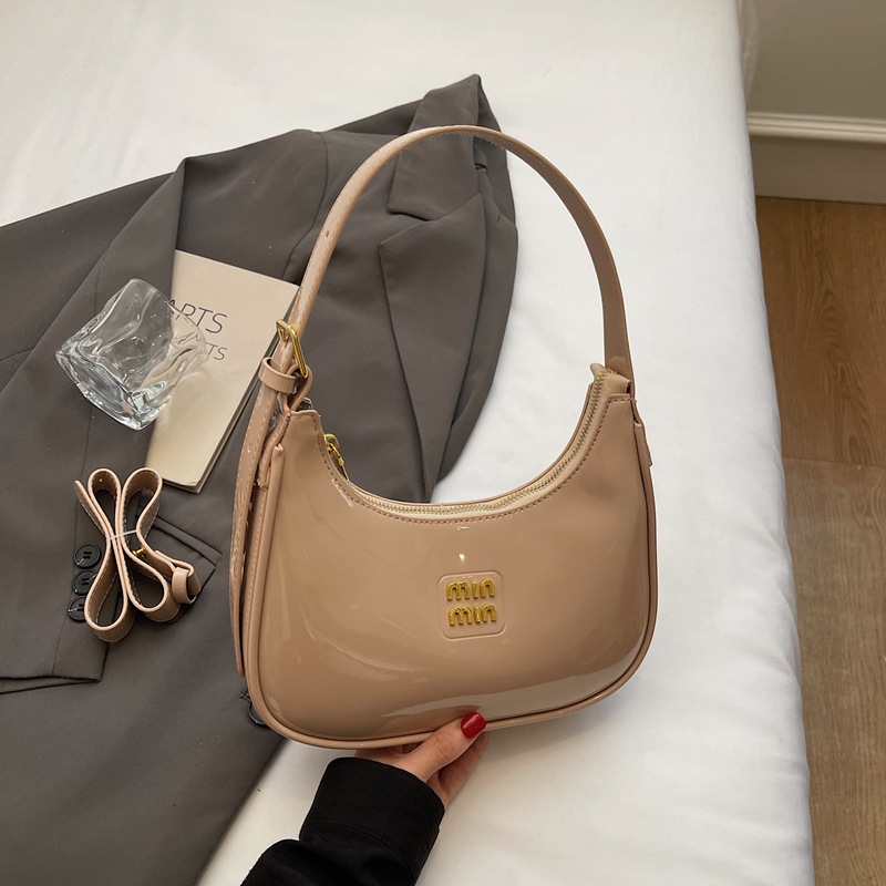 free shipping shoulder bag Handheld fashionable patent leather dumpling bag for women simple versatile armpit bag high-end single shoulder women'