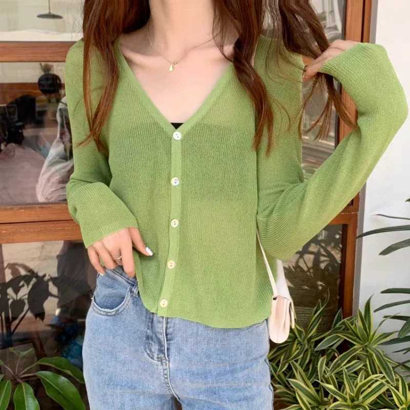 New Womens Long Sleeve Cropped Cardigan V Neck Button Down Knit Lady Autumn Spring Knitted Single-breasted Cardigan Sweaters X250724