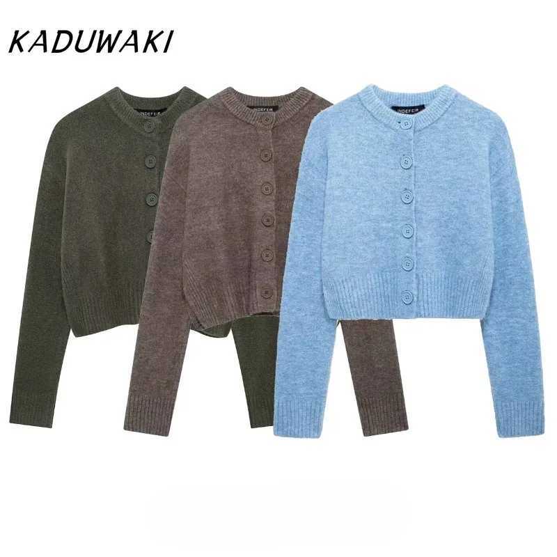 Kaduwaki Womens Sweater Knitwear Blue Cropped Sweaters Knitted Cardigan Women Spring Long Sleeve Brown Cardigans Button Jacket X250724
