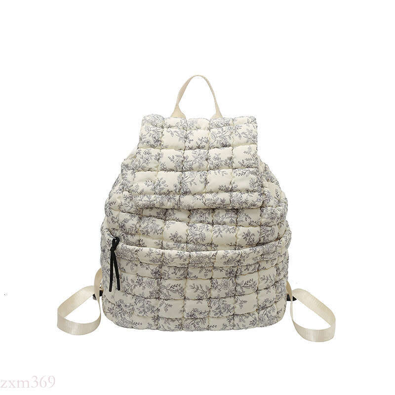 Down Pleated Backpack Women's Cloud Large Capacity Fluffy Plaid Lightweight Puff Bag