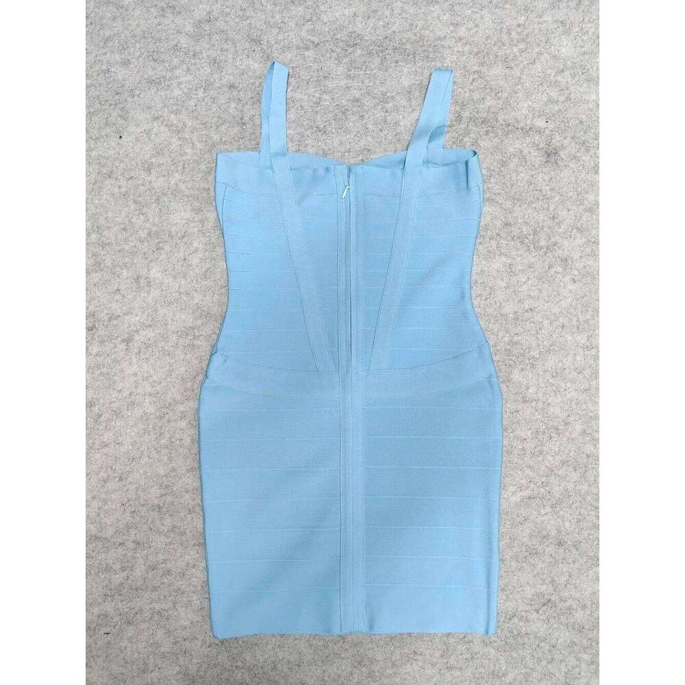 Designer niche beaukey blue Italian surface listed strap ladies mini bandage sexy knee above length bodycon party club dress xl
