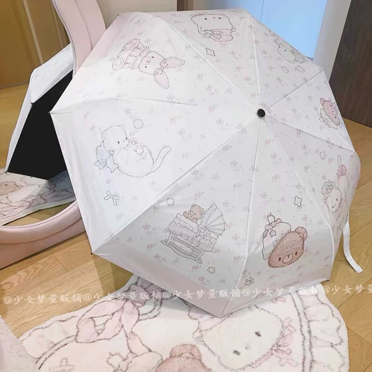 Pink Girl Sunshade Umbrella Cartoon Sun Protection Anti-UV Weather Umbrella Cute Sun Rain Dual Use Folding Umbrella R250724