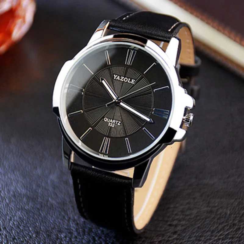 Hot YAZOLE Mens Watches Top Brand Luxury Blue Glass Watch Mens Wristwatch Waterproof Leather Roman Mens Watch Male Clock Watches W250724