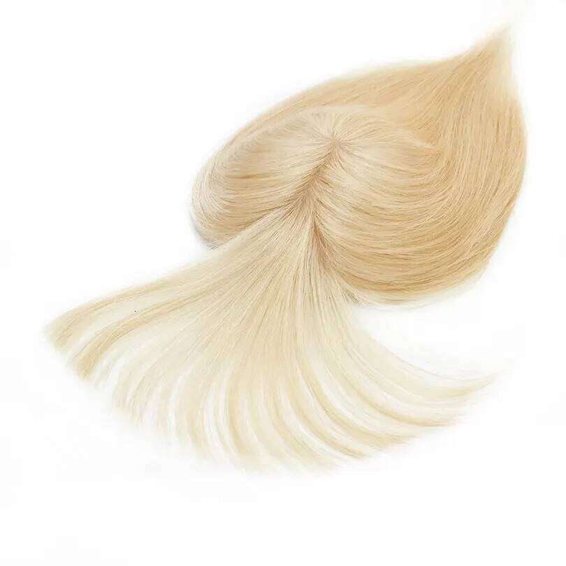 Blonde Color Silk Women Topper Air Bang 12x13cm Natural Scalp Top Base Straight Human Hair Piece with Clips 15x16cm